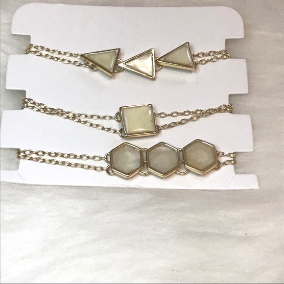 NWT Gold Plated Pearl Geometric Bracelet Set - Picture 3 of 7
